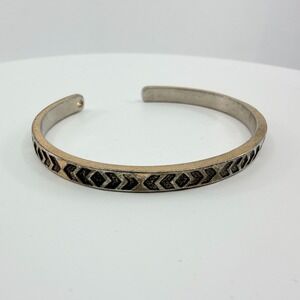 VTG Two Tone‎ Silver & Gold Chevron Aztec Engraved Cuff Bracelet